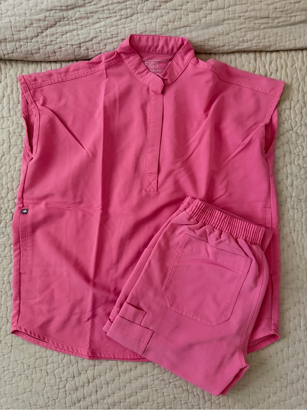 FIGS Pink Scrub Set - Bright Pink Top & Straight Pants - Picture 2 of 4